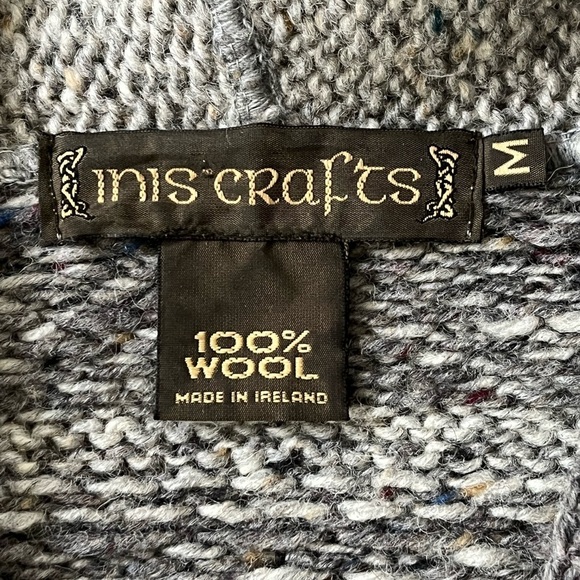 Inis Crafts 100% Wool Irish Knit Hooded Zipper Sweater Grey Tweed Women M - Picture 10 of 16